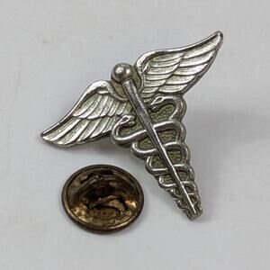 Vtg Caduceus Medical Symbol Pin Silver Tone Metal Lapel Badge Made in China 2000